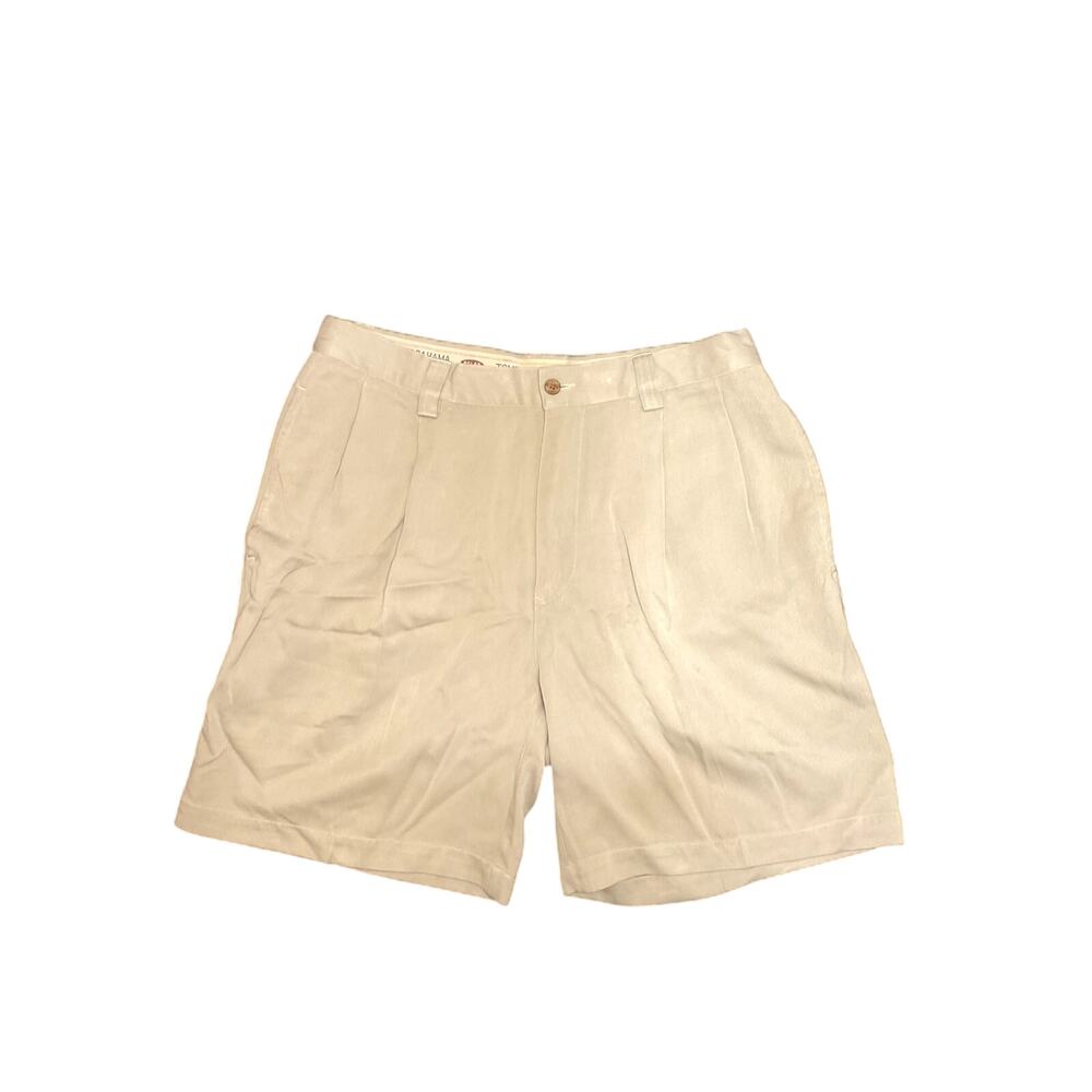 Tommy Bahama Mens Silk Pleated Shorts Size 34 Tan Casual Relaxed Fit